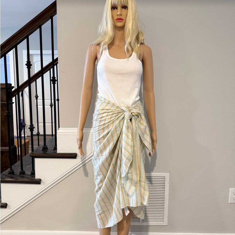 Laila Rowe green/Cream cotton striped sarong